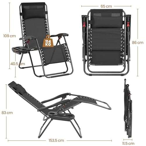 2 Zero Gravity Chairs Outdoor Adjustable Folding Sunloungers w/Pillows, Cup Holder & Carry Strap - w/Voucher, Sold & FBA Yaheetech