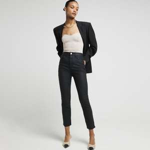 River Island Womens Slim Jeans Black High Waisted Coated