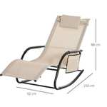 Outsunny Garden Rocking Chair, Patio Sun Lounger Breathable Mesh Fabric, Removable Headrest Pillow, Armrest, Side Storage, sold & FB MH STAR