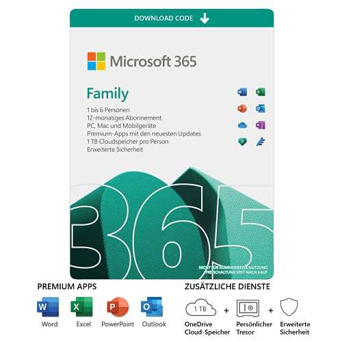 Microsoft 365 Family 6 Users - 15 months and McAfee 6 Devices - £44.85 Dispatched from and sold by Amazon Media EU Sarl @ Amazon Germany