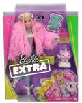 Barbie Extra Doll, Barbie Doll with Pink-Streaked Blonde Hair and Blue Eyes, Fluffy Pink Jacket, Toy Pet Unicorn Pig Accessories