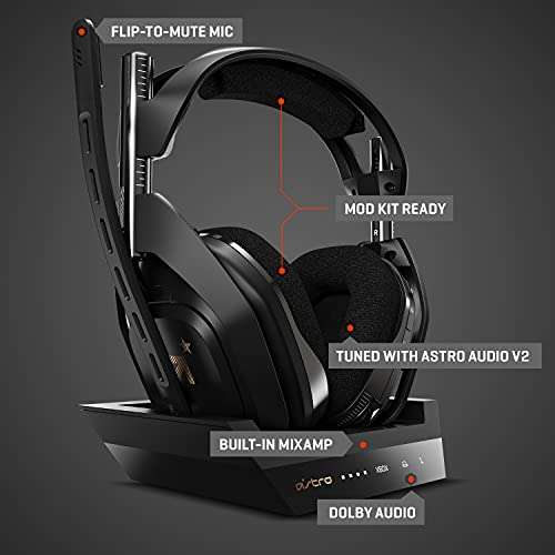 ASTRO Gaming A50 Wireless Gaming Headset + Charging Base Station, Game/Voice Balance Control, 2.4 GHz Wireless, 15 m Range, PS5, XBSX, PC