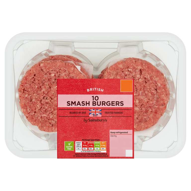 Sainsbury's 10 x British Smash Burgers 750g (Nectar)