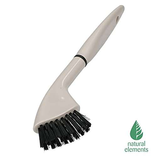 Natural Elements Eco Friendly Cleaning Brush for Small Spaces, Recycled Plastic Cleaner with Straw Bristles, Grey, 24cm