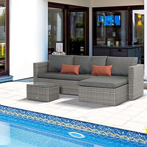Outsunny 3 Pieces Outdoor PE Rattan Corner Sofa Set - with voucher - Sold by MHSTAR / FBA