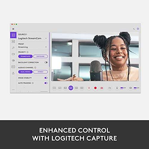 Logitech StreamCam - 1080p HD 60fps, USB-C, AI-enabled Facial Tracking, Auto Focus, Vertical Video, White
