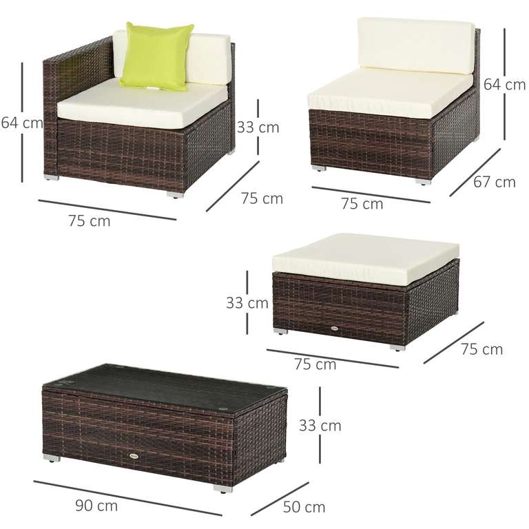 Outsunny 5 Pieces Rattan Sofa Set Wicker Sectional Cushion Patio Brown Garden - £237.99 (UK Mainland) @ outsunny / ebay