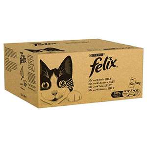 Felix Mixed Selection in Jelly Cat Food, 120 Pouches, 120 x 100g - £33 (£24.75 Subscribe and Save) @ Amazon
