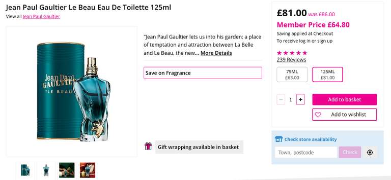 Jean Paul Gaultier Le Beau Eau De Toilette 125ml - Members Price (£58.32 with Student Discount)