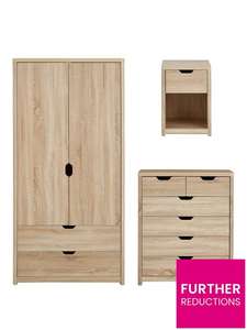 Very Home Aspen 3 Piece Package - 2 Door, 2 Drawer Wardrobe, 4 + 2 Chest and Bedside Chest - Oak Effect