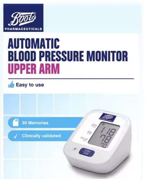 Boots Pharmaceuticals Blood Pressure Monitor - Upper Arm Unit (22-32cm), 30 Memories - £11.50 (£10 + £1.50) Click & Collect @ Boots