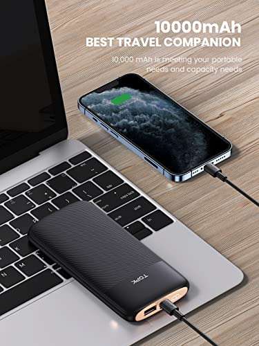 TOPK Portable Charger, 15W 10000mAh Power Bank with LED Display (USB-C Input & Output) - £10.99 With Coupon @ TOPKDirect / Amazon