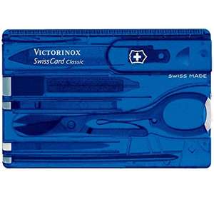 Victorinox Swiss Card, Swiss Made Pocket Tool, Credit Card Size, 10 Functions, Pen, Scissors, Blue Transparent