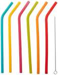 Joie Rainbow Reusable Silicone Straws with Cleaning Brush, Set of 6, Colors May Vary - £3.25 @ Amazon
