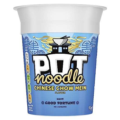 Pot Noodle Chinese Chow Mein Standard Pot Noodle instant vegan* snack quick to make noodles 12x90g (S&S £7.41 / £6.63)