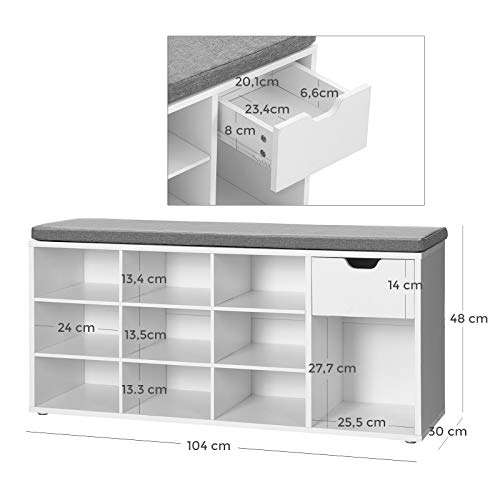 VASAGLE Shoe Storage Bench, White & Grey - with voucher - sold & Fulfilled by Songmics