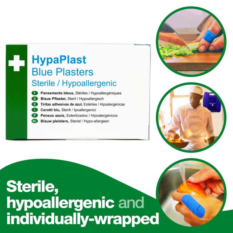 HypaPlast Blue Visually Detectable Plasters, 7.2x2.5cm (Pack of 100)