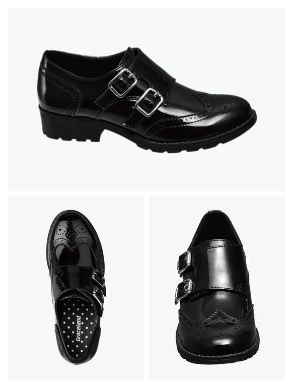 Graceland Junior Girls Black Patent Monk Shoes UK3 Free C&C