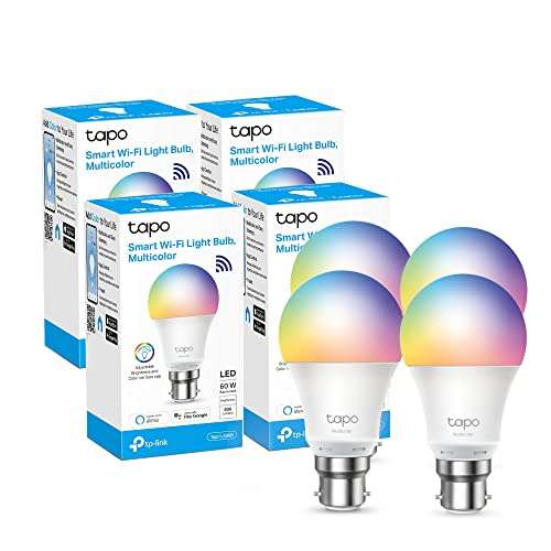 TP-Link Tapo Smart Bulb, Smart Wi-Fi LED Light, B22, 8.7W, Energy saving, Colour-Changeable, No Hub, Tapo L530B (4-Pack) - £26.99 @ Amazon
