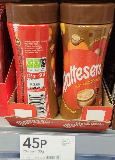 Maltesers instant hot chocolate 225g just add water. Co-op Ackworth ...