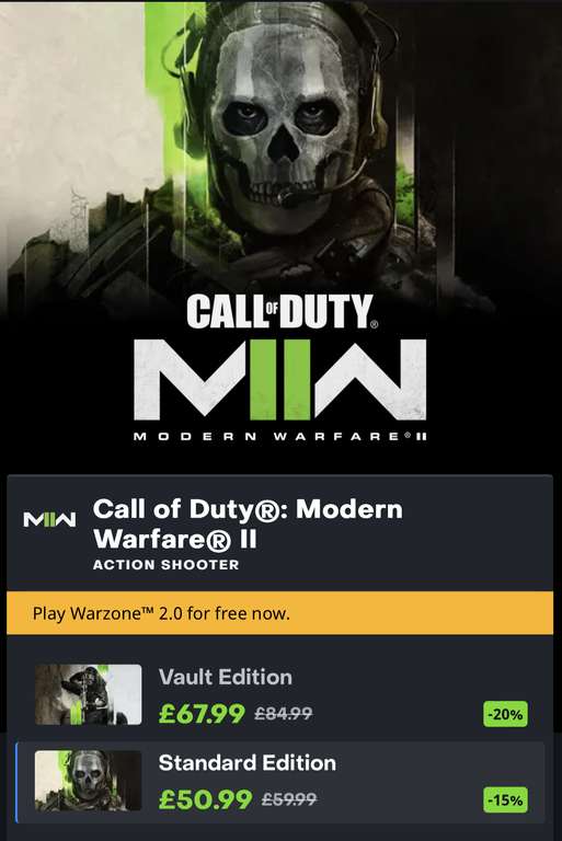 Call of Duty MW2 - £67.99 for Vault Edition and £50.99 for standard PC version @ Battle.net