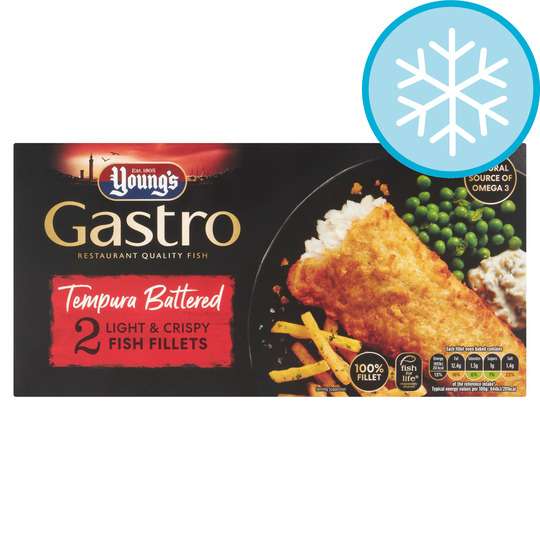 Youngs Gastro 2 Tempura Battered Fish Fillets 270G - 5 for £10 - (£2 Each) - Clubcard Price @ Tesco