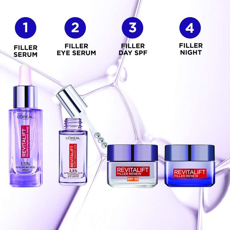 L’Oréal Paris Revitalift Filler Deep Replumping Anti-Ageing SPF50 Cream, UV Protection, Moisturising,50ml £11.87 S&S