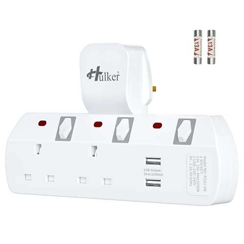Hulker Plug Extension, Multi Plug Socket Extensions 2 Way with 2 USB w/discount - BEKHOM GLOBAL FBA