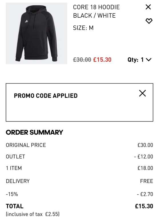 Adidas Core 18 Hoodie (XS - XXL) - £15.30 With Unique Code + Free Delivery  for Members @ adidas - hotukdeals