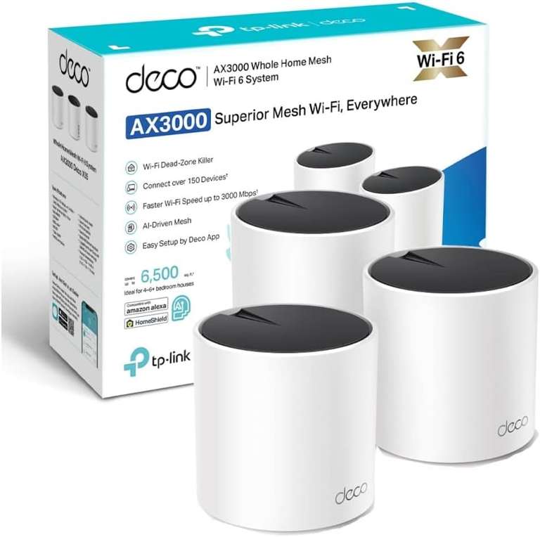 TP-Link Deco AX3000 WiFi 6 Mesh System(Deco X55) - Covers up to 6500  Sq.Ft., Replaces Wireless Router and Extender, 3 Gigabit ports per unit,  supports Ethernet Backhaul (3-pack) (DecoX55(3-pack)) 