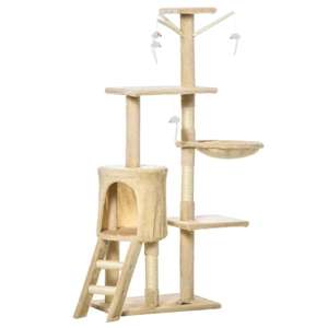 PawHut Cat Scratching Post Cat Tree for Indoor Cats Climbing Tower Scratcher w/ Ladder 135cm Beige, using code (Possible £25.49 via APP)