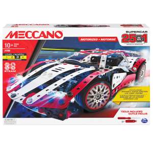 Meccano 25 in 1 Motorized Supercar STEM Models 347 Pieces 21202 - Free C&C
