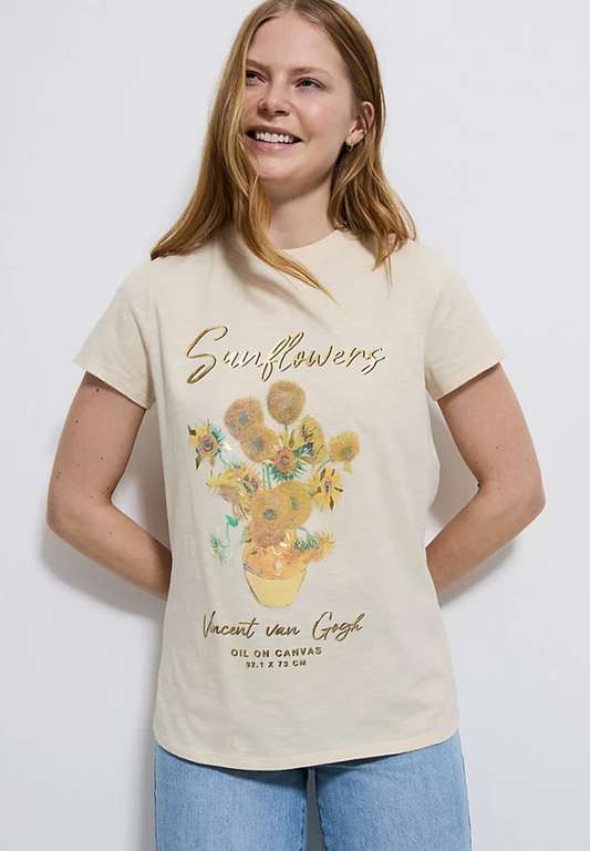 Free C&C - The National Gallery Van Gogh Sunflowers Cream T-Shirt