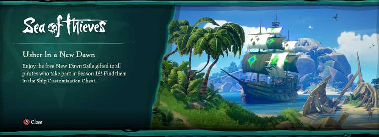 [PS5/Xbox/PC] Paradise Garden Pistol FREE in Sea of Thieves' Pirate Emporium in-game shop + New Dawn Sails FREE by playing during Season 12