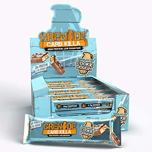 Grenade Carb Killa High Protein and Low Carb Bar, 12 x 60 g - Chocolate Chip Cookie Dough £16.06 @ Amazon