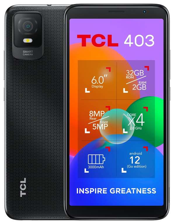 SIM Free TCL 403 32GB Mobile Phone (Prime Black / Mauve Mist) - Free Click & Collect