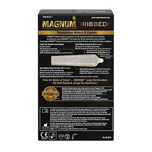 Trojan Magnum Large Ribbed and Lubricated Condoms with Premium Quality Latex - Pack of 12 £3.99 @ Amazon (£3.19 with S&S - click voucher)