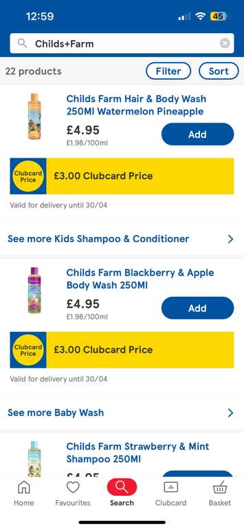 Various Childs Farm Body Wash , Bubble Bath & Shampoo 250ml - Clubcard Price