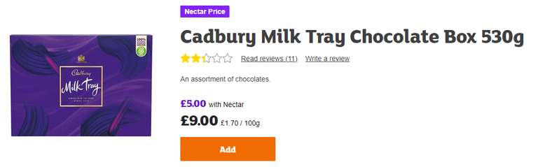 Cadbury Milk Tray Chocolate Box 530g £5 (Nectar Price) @ Sainsbury's
