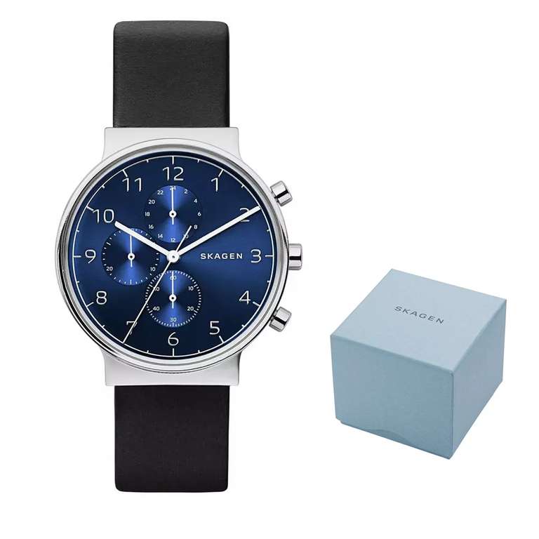 Skagen Men's Black Leather Strap Watch - Free Click & Collect