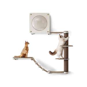 Clickat Oasis Cat Wall Furniture, Set of 5, Cat Climbing Wall, Cat Shelf, Cat Hammock, Scratching Post