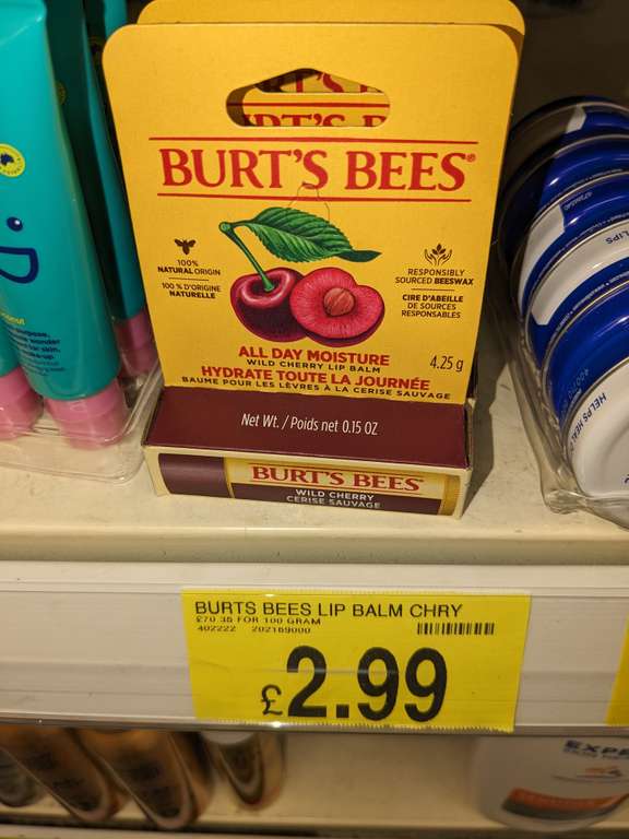 Burt's Bees Wild Cherry Lip balm Cherry 4.25g instore Glasgow