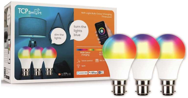 TCP B22 Smart Wi-Fi Classic Indoor LED Bulb - 3 Pack £19.99 (free click & collect) @ Argos
