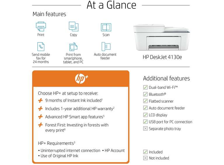 HP DeskJet Plus 4130e All-in-One Wireless Inkjet Printer & 9 Months Instant Ink with HP+ £49.99 Delivered + £15 Cashback From HP @ Currys