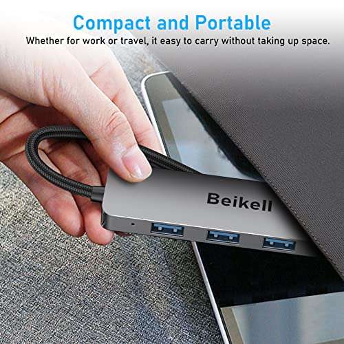 Beikell 4-Port Type C to USB 3.0 Hub - 5 Gbps Transfer Speed Ultra Slim Aluminum Alloy Data Hub - Sold by Accer Trading Ltd. / FBA