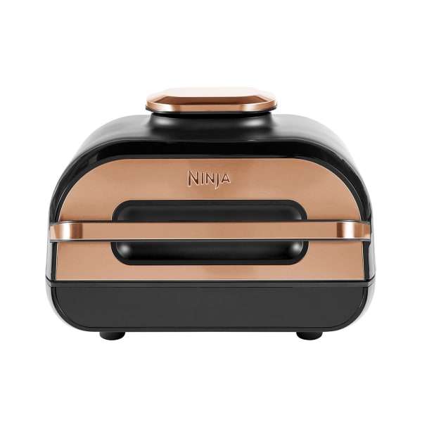 Ninja Deluxe Black & Copper Edition Foodi MAX Health Grill & Air Fryer AG551UKDBCP with blue light card