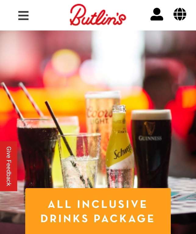 Butlins All Inclusive Drinks Showtime breaks Adult per person per day £25 / Child £10 pp / Infant (under 5) Free