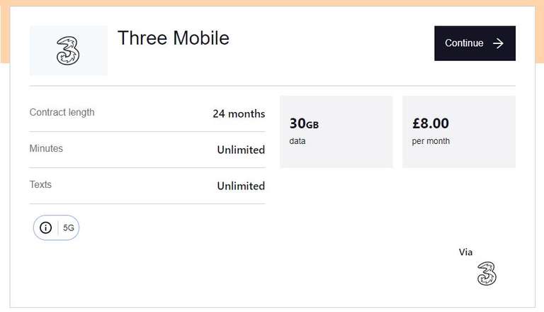 Three Sim only Deal 30GB 24 MONTHS for £8 per month at Uswitch