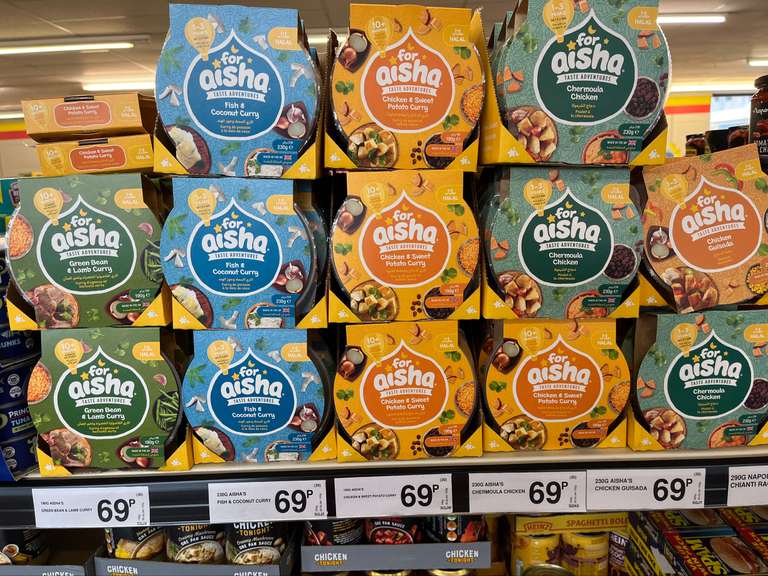 For Aisha children’s meals various variaties 190g-230g 69p each @ Farmfoods, Fort William
