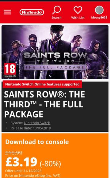 Saints Row: The Third - The Full Package Shows Nintendo Switch